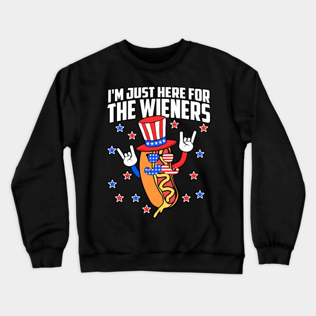 I'm Just Here For The Wieners Hot Dog 4th Of July USA Flag Crewneck Sweatshirt by artbooming